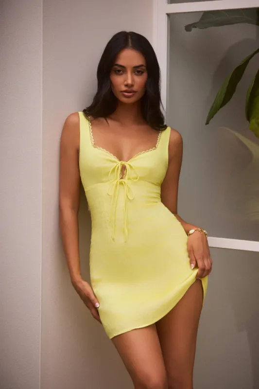 Dainty Romantic Linen Mini Dress Yellow sold by Fortunate One