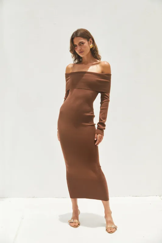 Serena Knit Maxi Dress Brown sold by Fortunate One