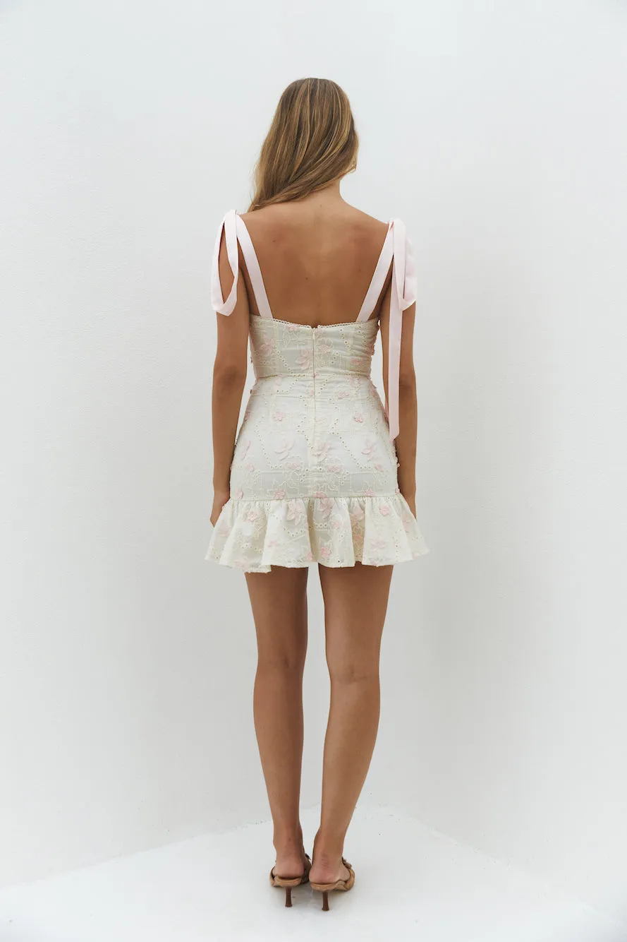 Blossom Embellish Mini Dress Cream sold by Fortunate One product image thumbnail 2