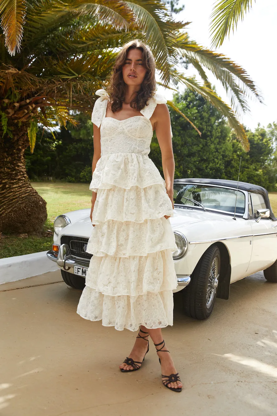 Mediterranean Muse Tiered Midi Dress Ivory sold by Fortunate One product image thumbnail 3