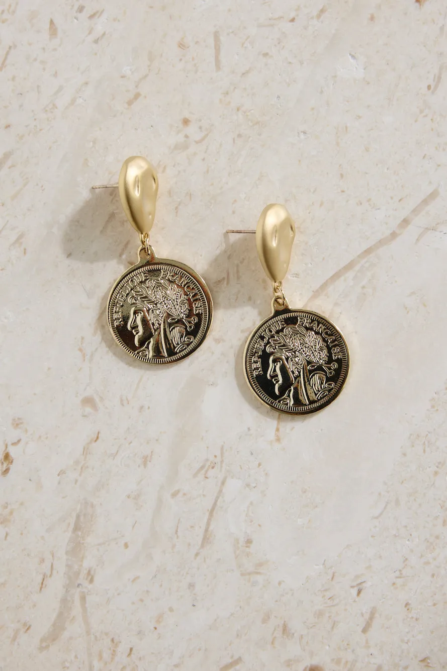 18K Gold Plated Lucky Coin Earrings Gold sold by Fortunate One product image thumbnail 3