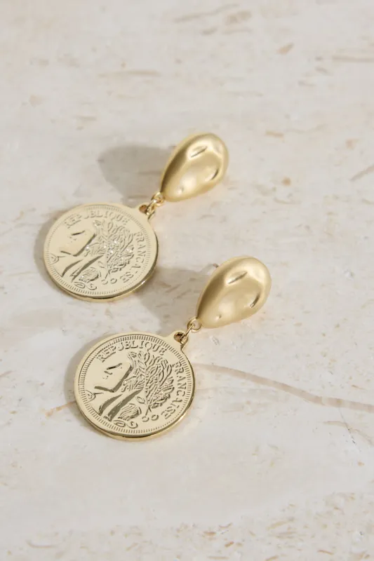 18K Gold Plated Lucky Coin Earrings Gold sold by Fortunate One