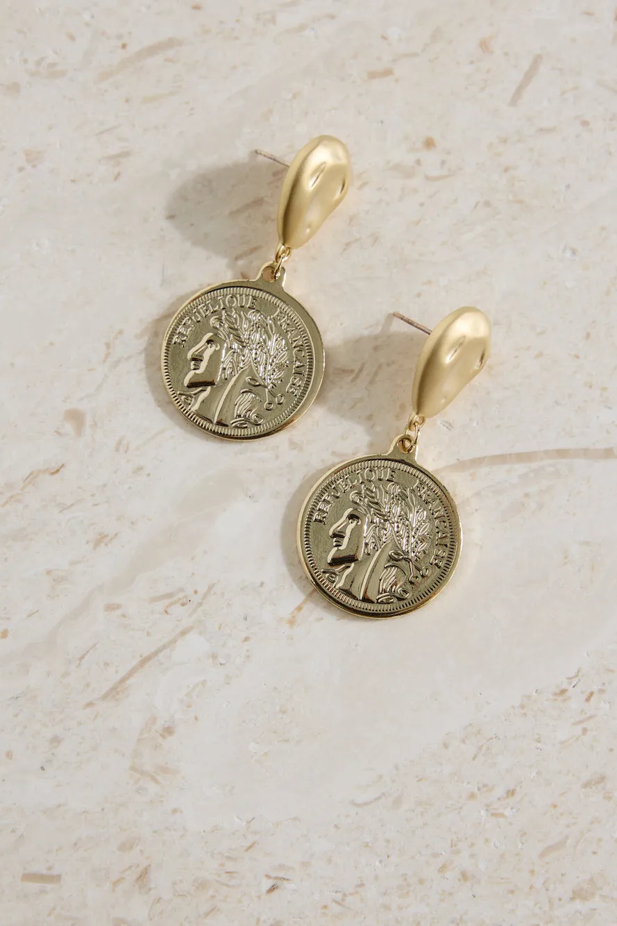 18K Gold Plated Lucky Coin Earrings Gold sold by Fortunate One product image thumbnail 5