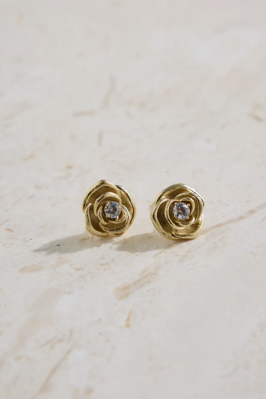 18K Gold Plated Golden Rose Earrings Gold sold by Fortunate One product image thumbnail 5