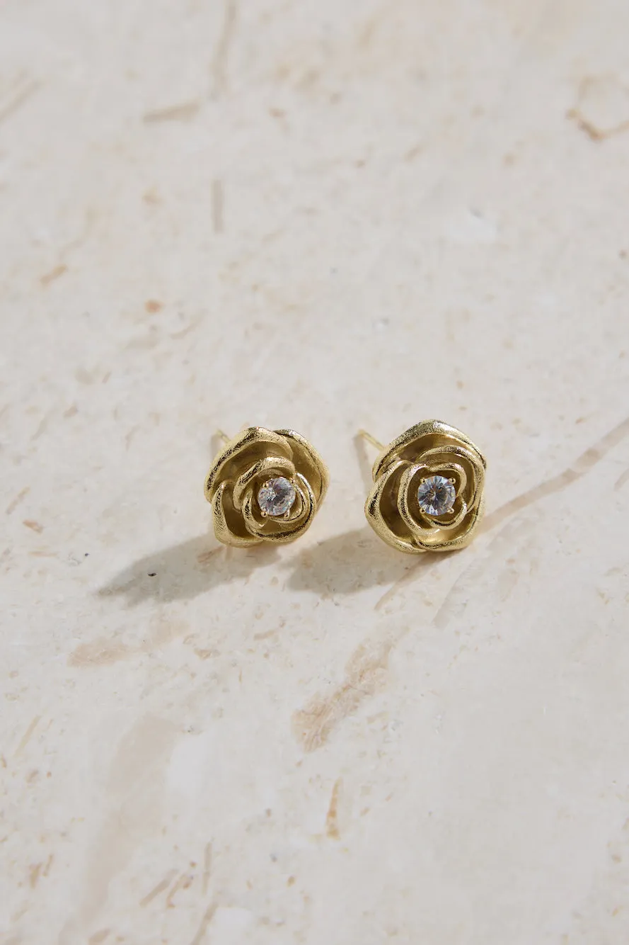 18K Gold Plated Golden Rose Earrings Gold sold by Fortunate One product image thumbnail 3