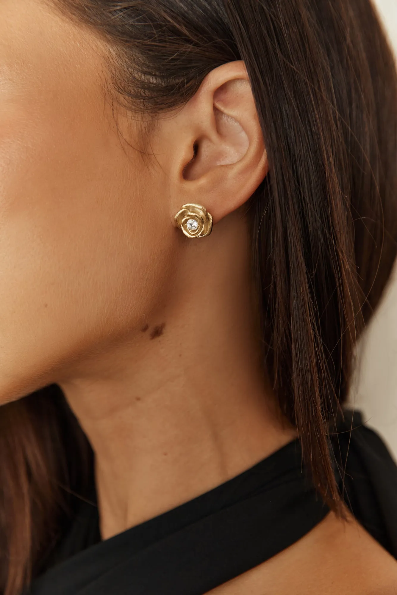 18K Gold Plated Golden Rose Earrings Gold sold by Fortunate One