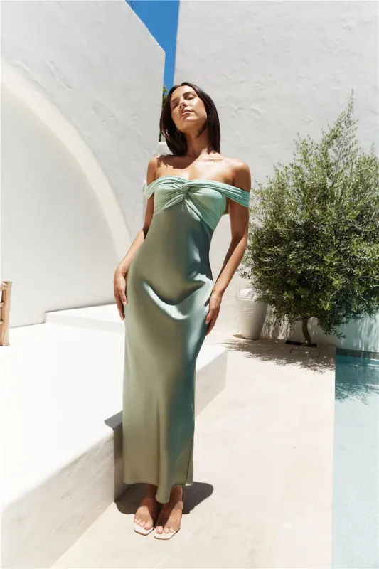 Dreamers Delight Off The Shoulder Maxi Dress Green sold by Fortunate One