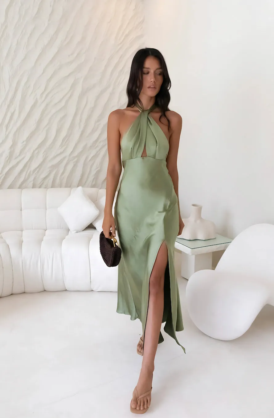 In My Feelings Satin Maxi Dress Olive sold by Fortunate One product image thumbnail 3