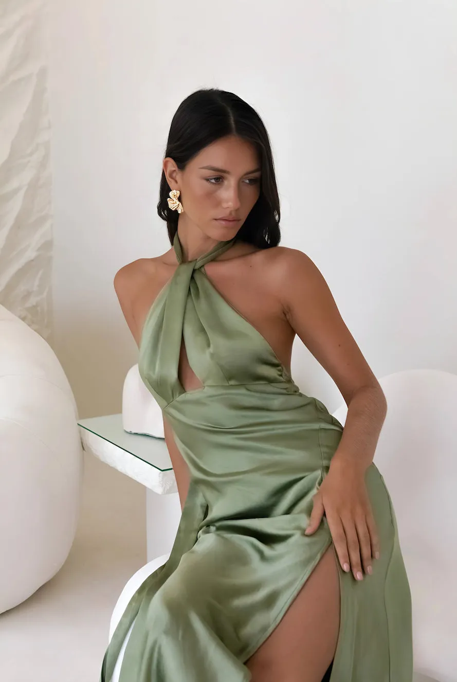 In My Feelings Satin Maxi Dress Olive sold by Fortunate One product image thumbnail 4