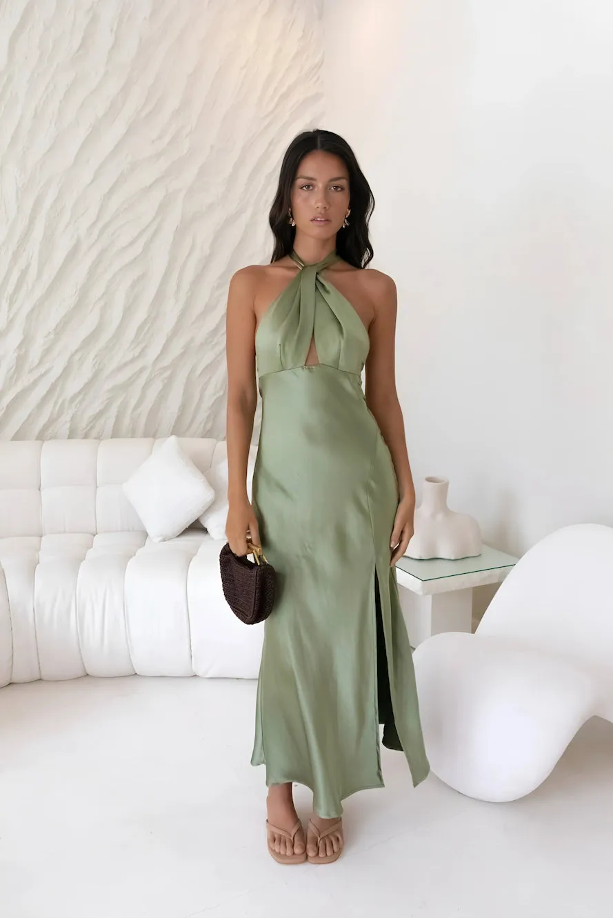 In My Feelings Satin Maxi Dress Olive sold by Fortunate One product image thumbnail 5
