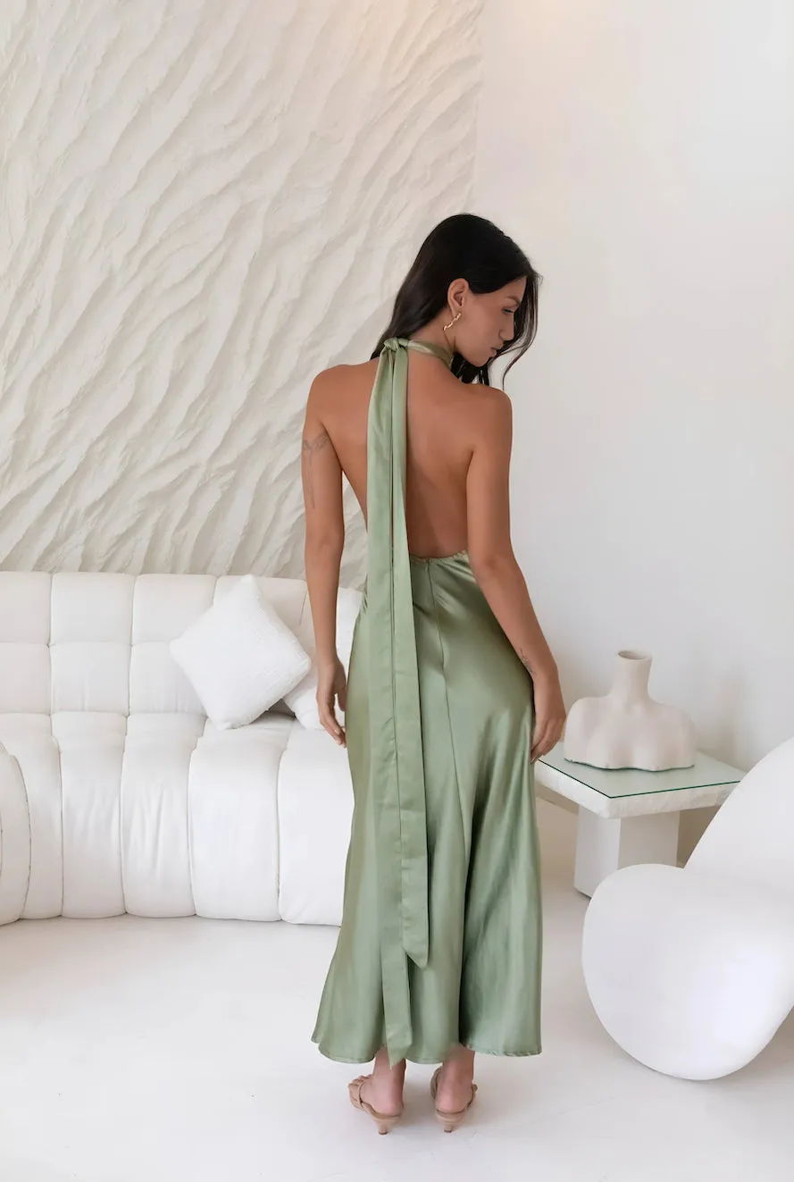 In My Feelings Satin Maxi Dress Olive sold by Fortunate One product image thumbnail 2