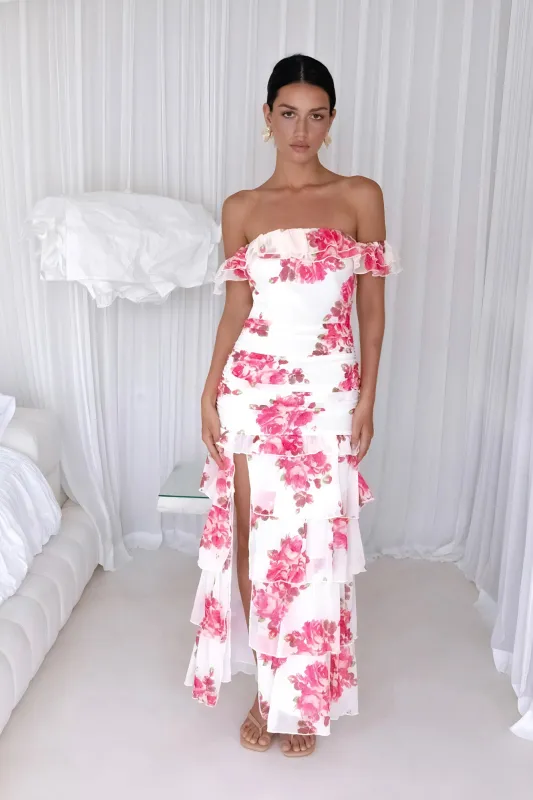 Rosella Off The Shoulder Maxi Dress Pink sold by Fortunate One