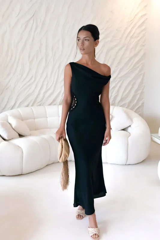 Moonlight Dancer Off Shoulder Maxi Dress Black sold by Fortunate One