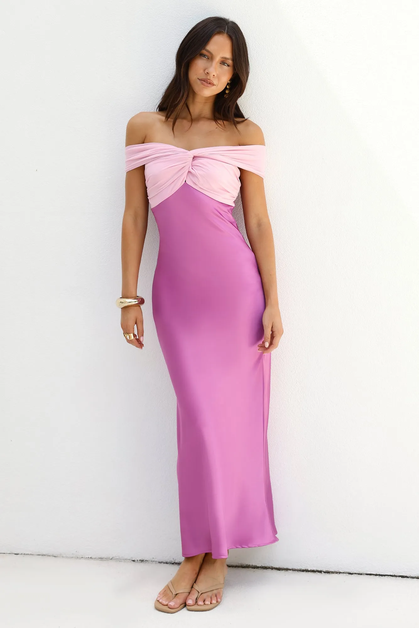 Dreamers Delight Off The Shoulder Maxi Dress Purple sold by Fortunate One