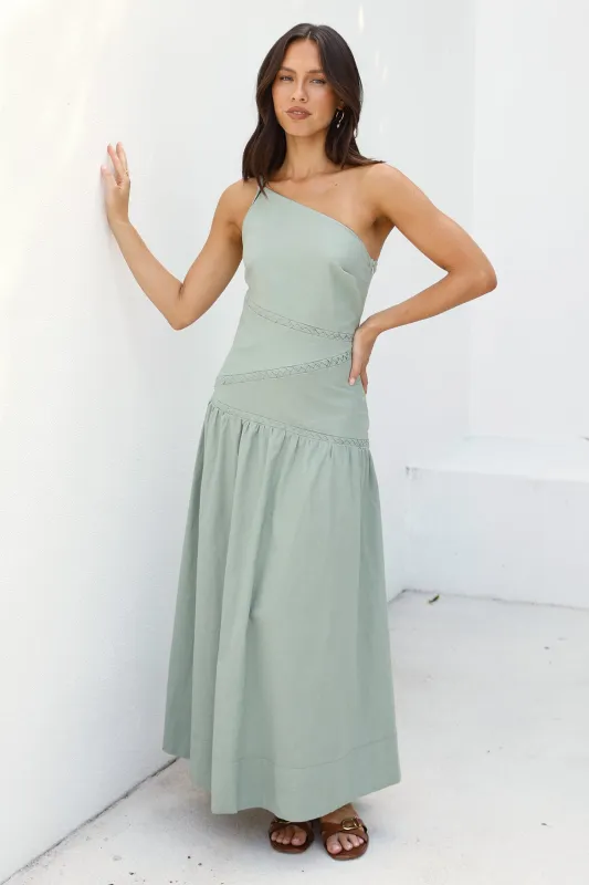 Claire One Shoulder Maxi Dress Khaki sold by Fortunate One