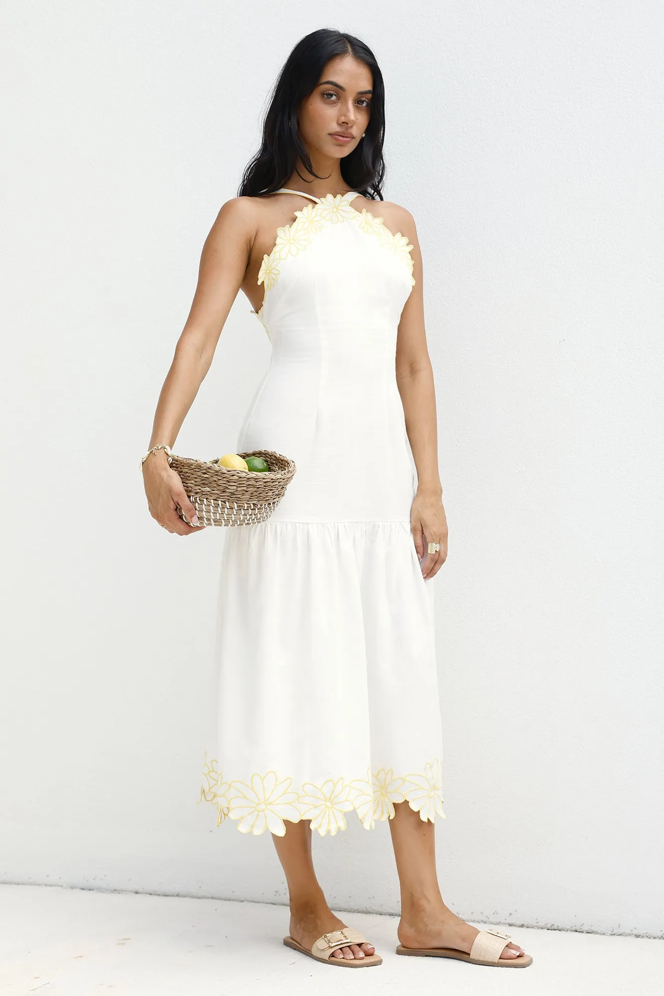 Golden Petals Midi Dress White sold by Fortunate One product image thumbnail 3