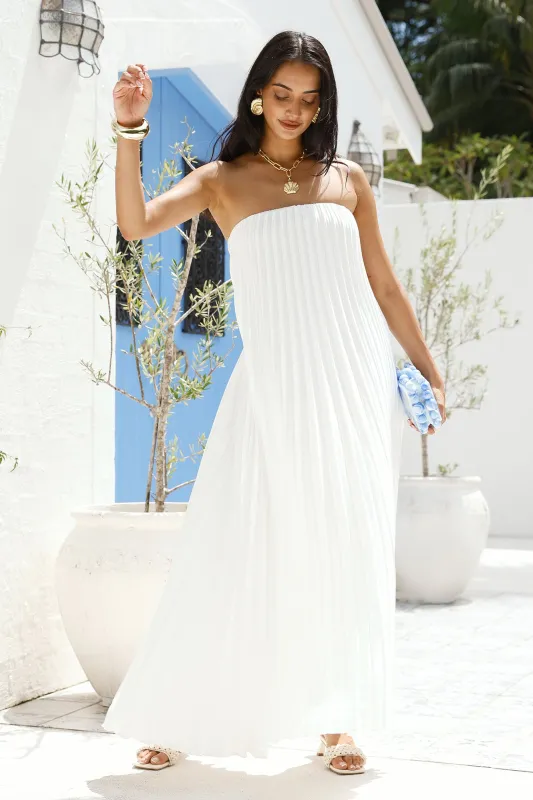 Willow Breeze Pleated Maxi Dress White sold by Fortunate One