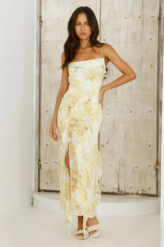 Poetic Charm Midi Dress Yellow sold by Fortunate One