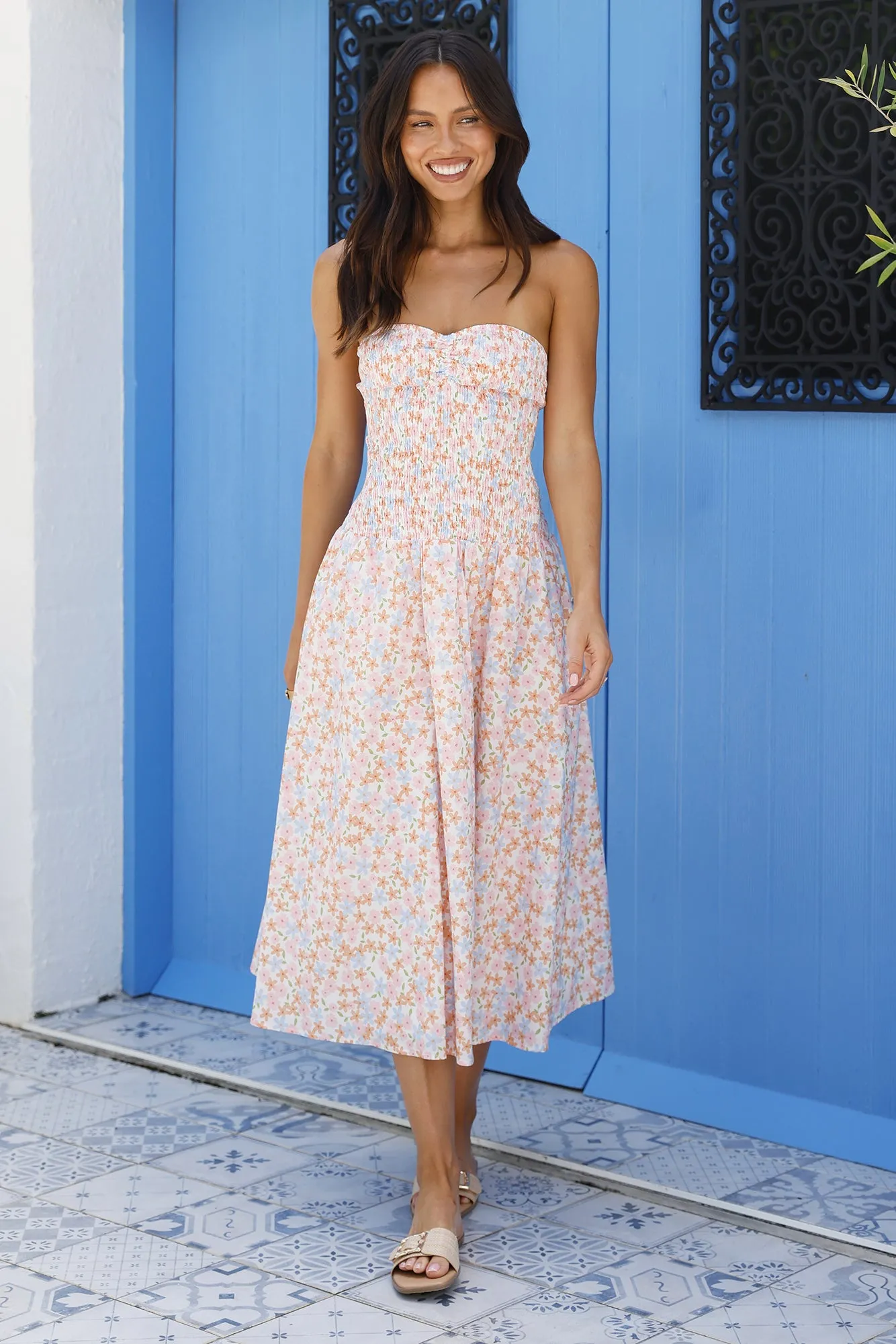 Summer Pop Strapless Midi Dress Pink sold by Fortunate One