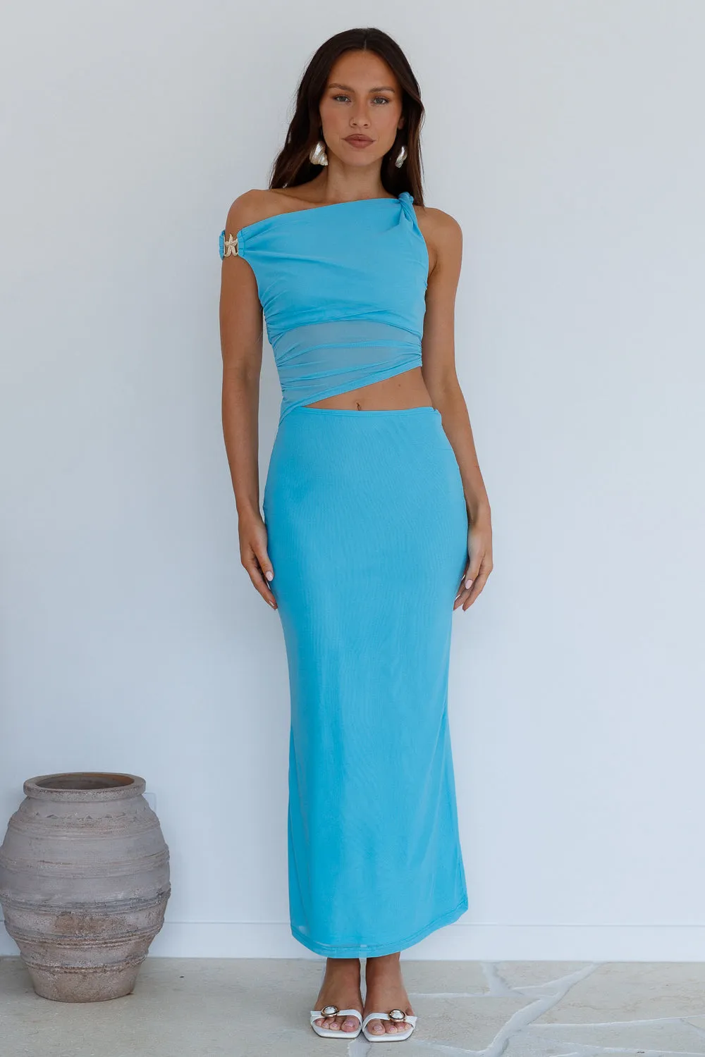 Summer Moon Off The Shoulder Maxi Dress Blue sold by Fortunate One product image thumbnail 3