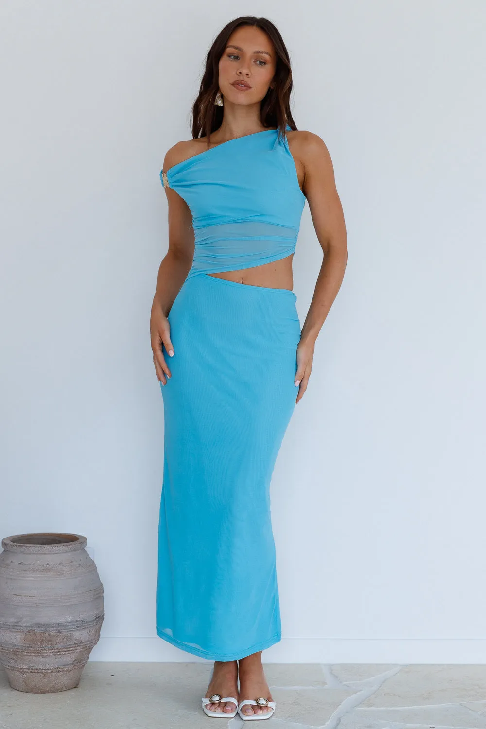 Summer Moon Off The Shoulder Maxi Dress Blue sold by Fortunate One
