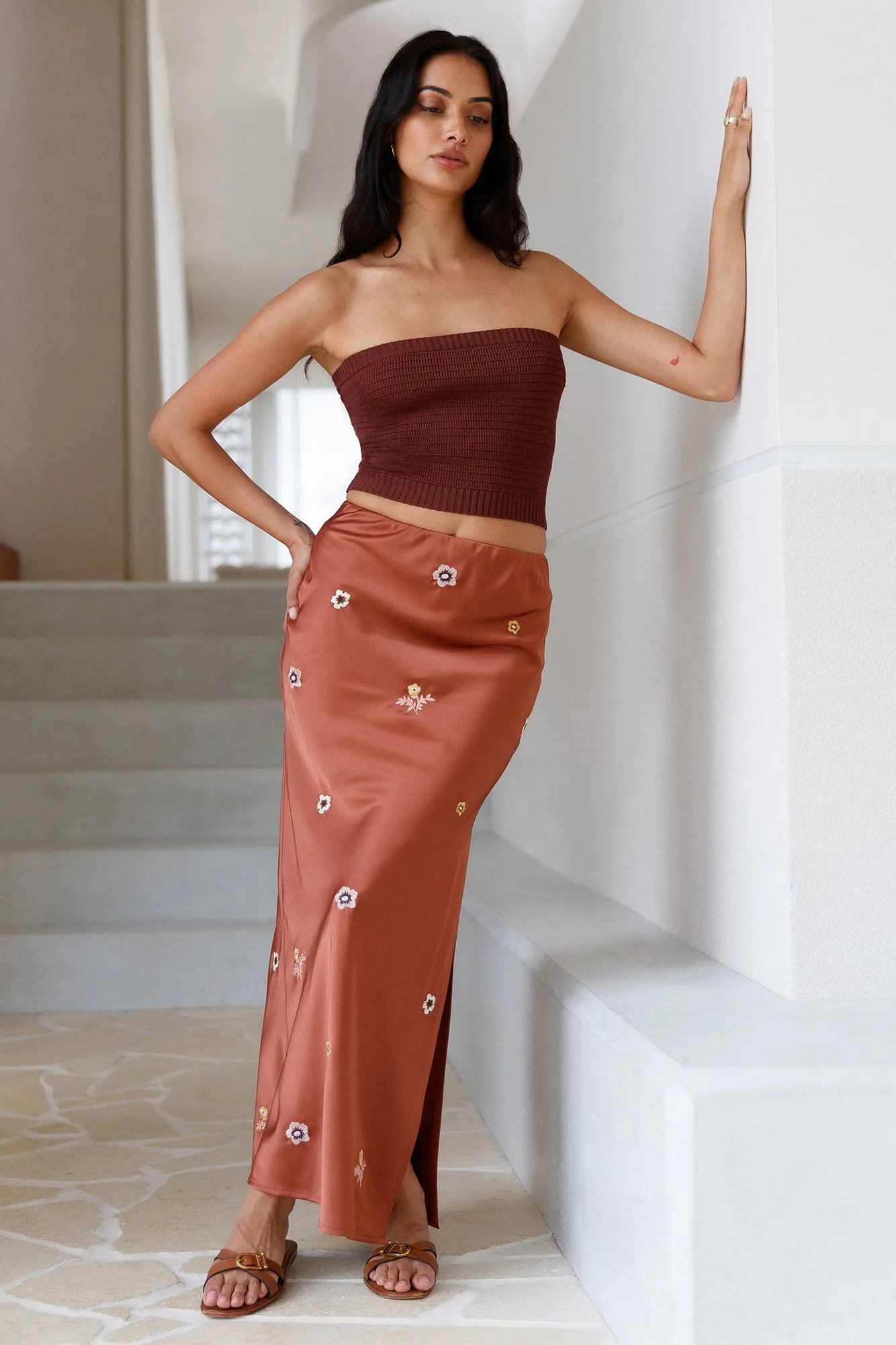 Sundown Bloom Midi Skirt Brown sold by Fortunate One product image thumbnail 5