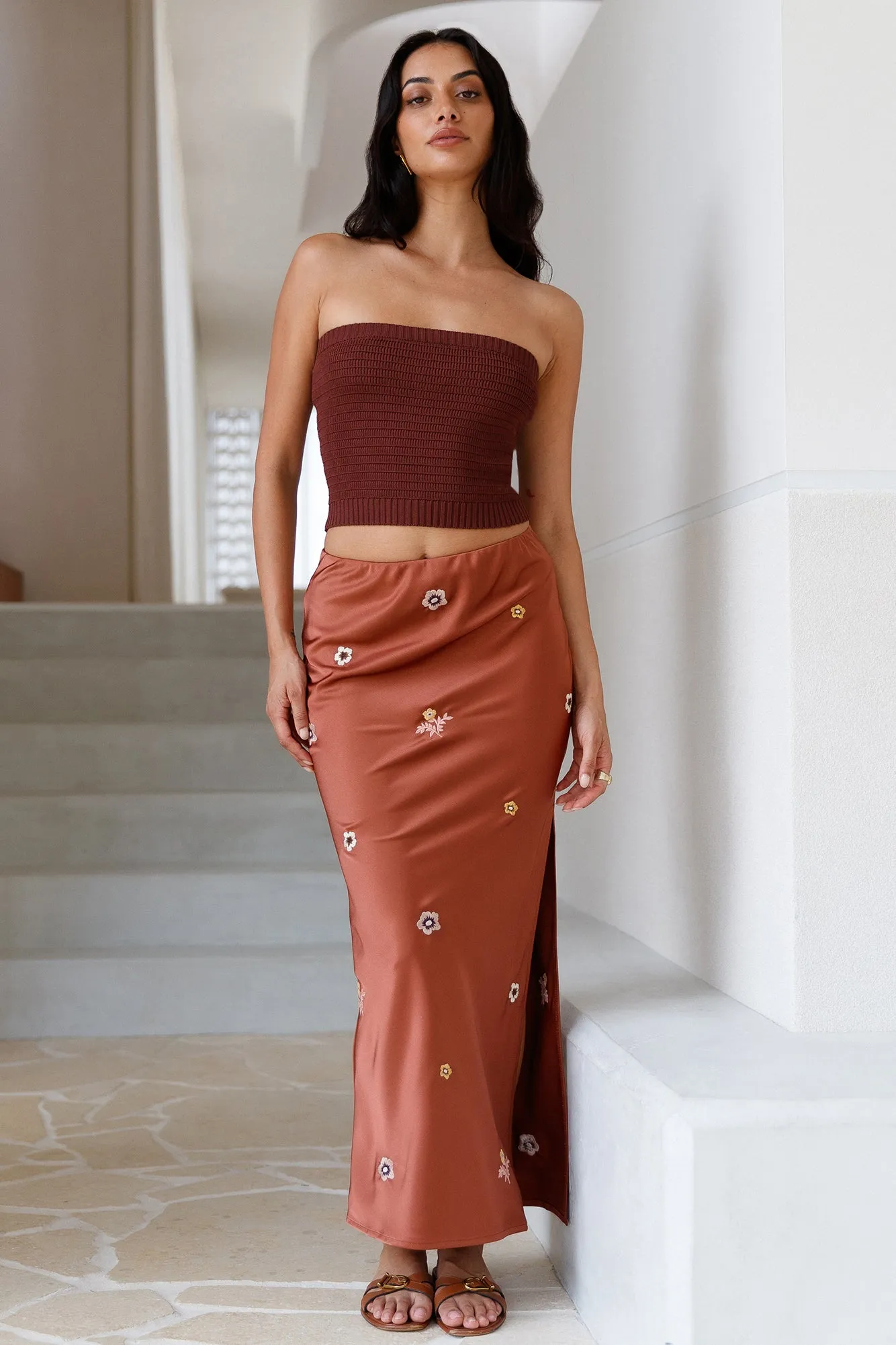 Sundown Bloom Midi Skirt Brown sold by Fortunate One product image thumbnail 3