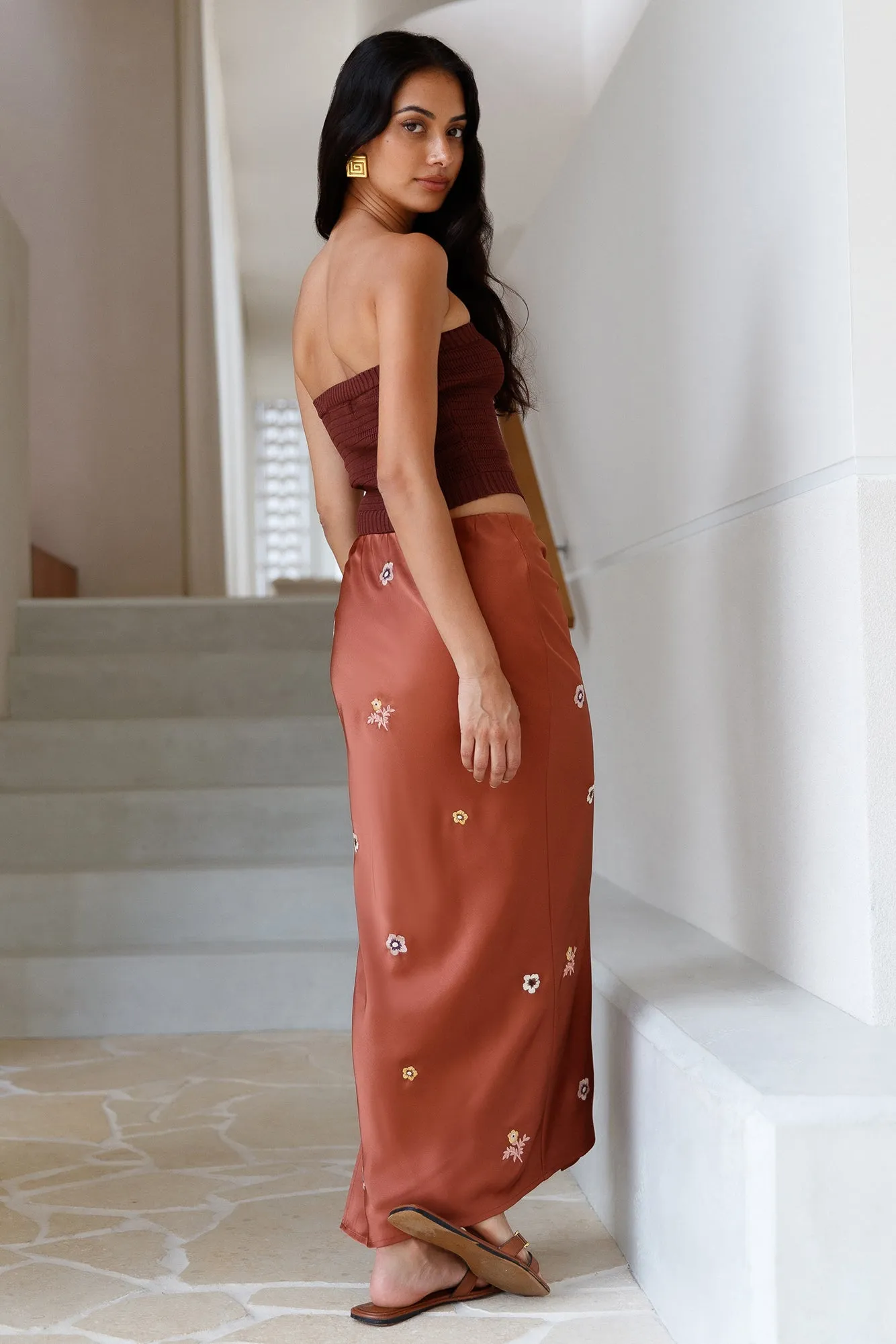 Sundown Bloom Midi Skirt Brown sold by Fortunate One product image thumbnail 2