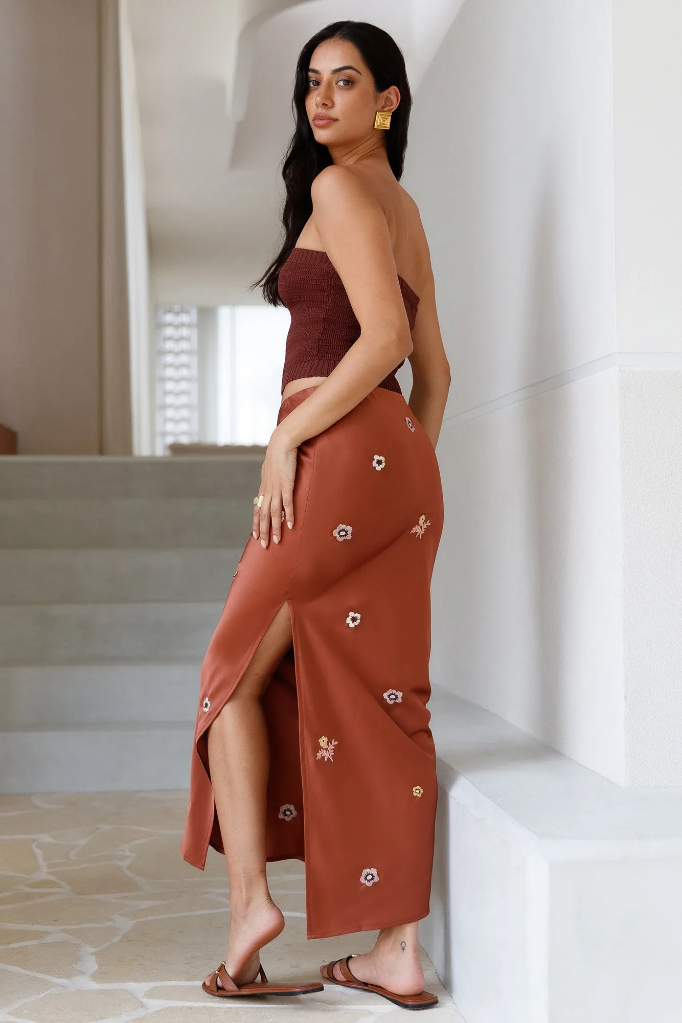 Sundown Bloom Midi Skirt Brown sold by Fortunate One product image thumbnail 4