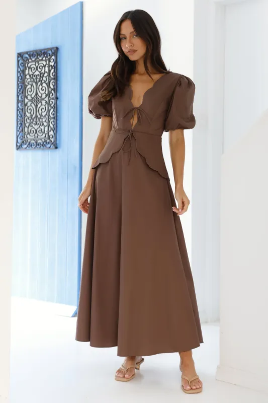 Dreamy Escape Maxi Dress Brown sold by Fortunate One