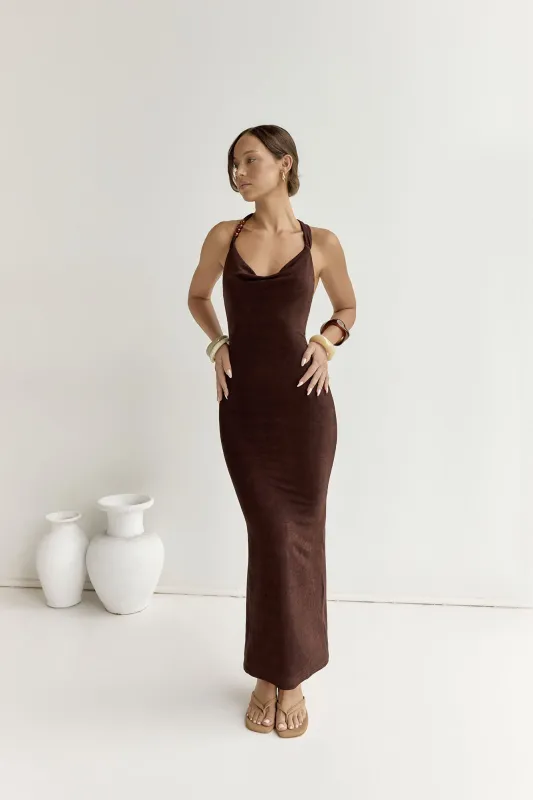 Enora Maxi Dress Espresso sold by Fortunate One