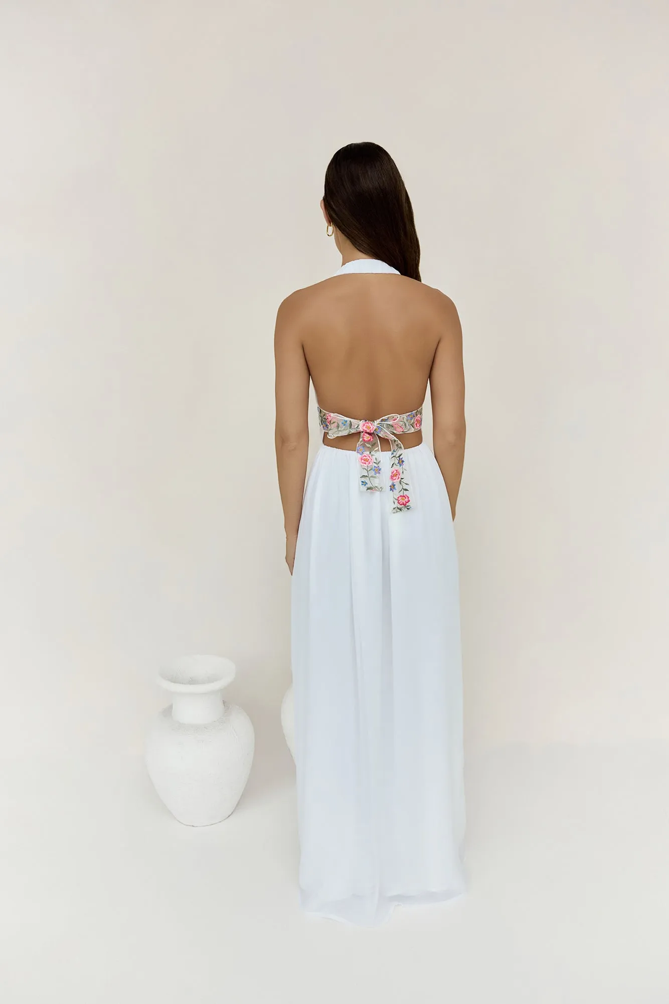 Maldives Garden Halter Maxi Dress White sold by Fortunate One product image thumbnail 2