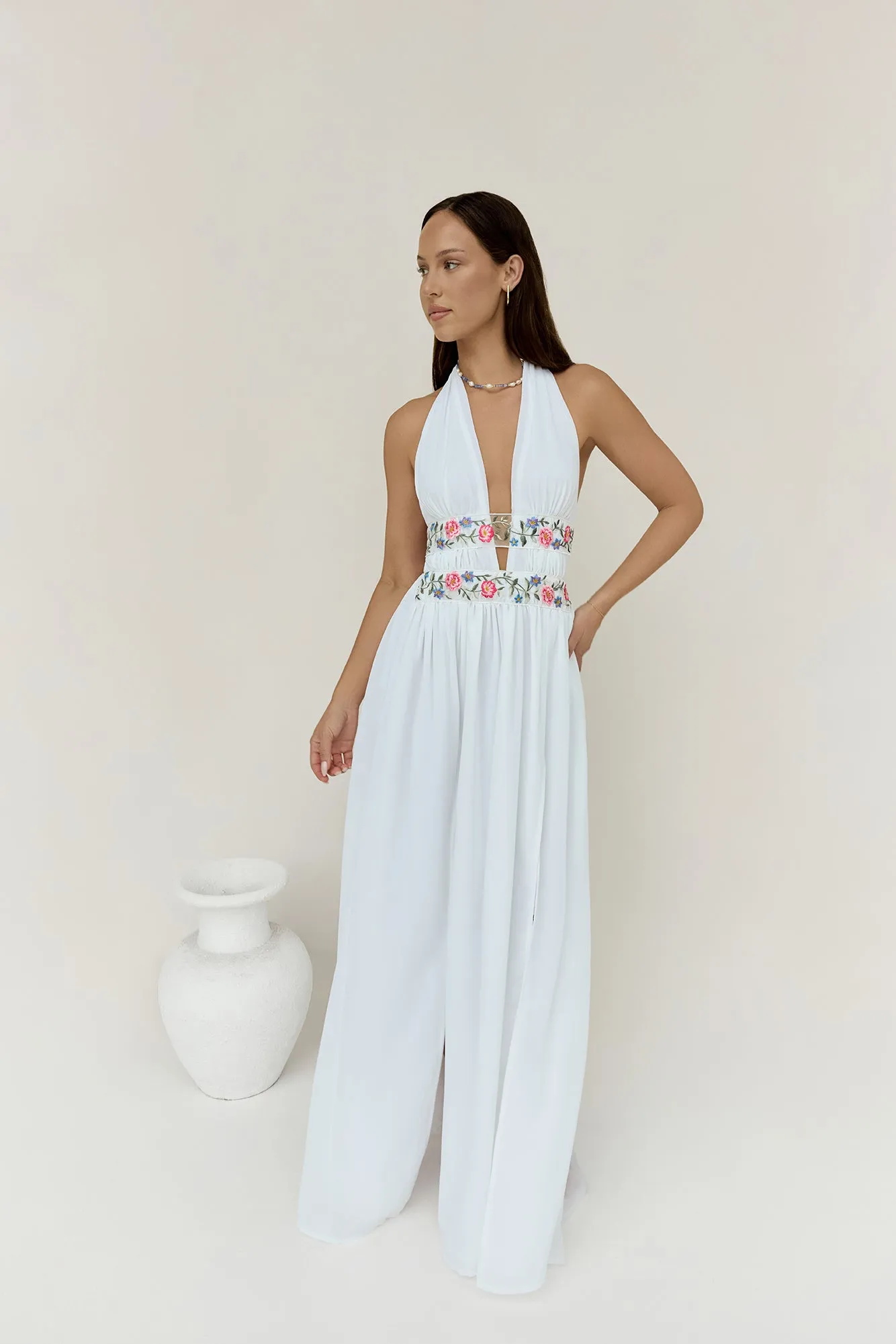 Maldives Garden Halter Maxi Dress White sold by Fortunate One product image thumbnail 4