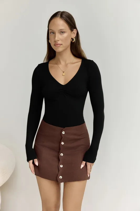 BASE The Flatter Me Long Sleeve Ribbed Bodysuit Black sold by Fortunate One