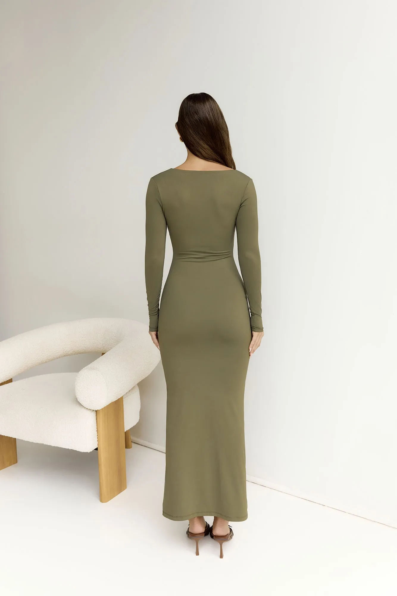 BASE Embrace Shape Long Sleeve Maxi Dress Army sold by Fortunate One product image thumbnail 2