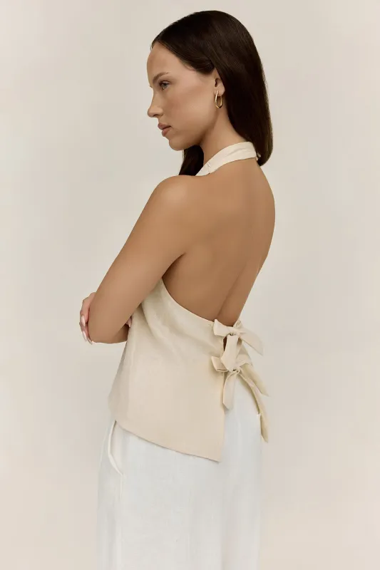 Dreamer Linen Halter Top Oatmeal sold by Fortunate One