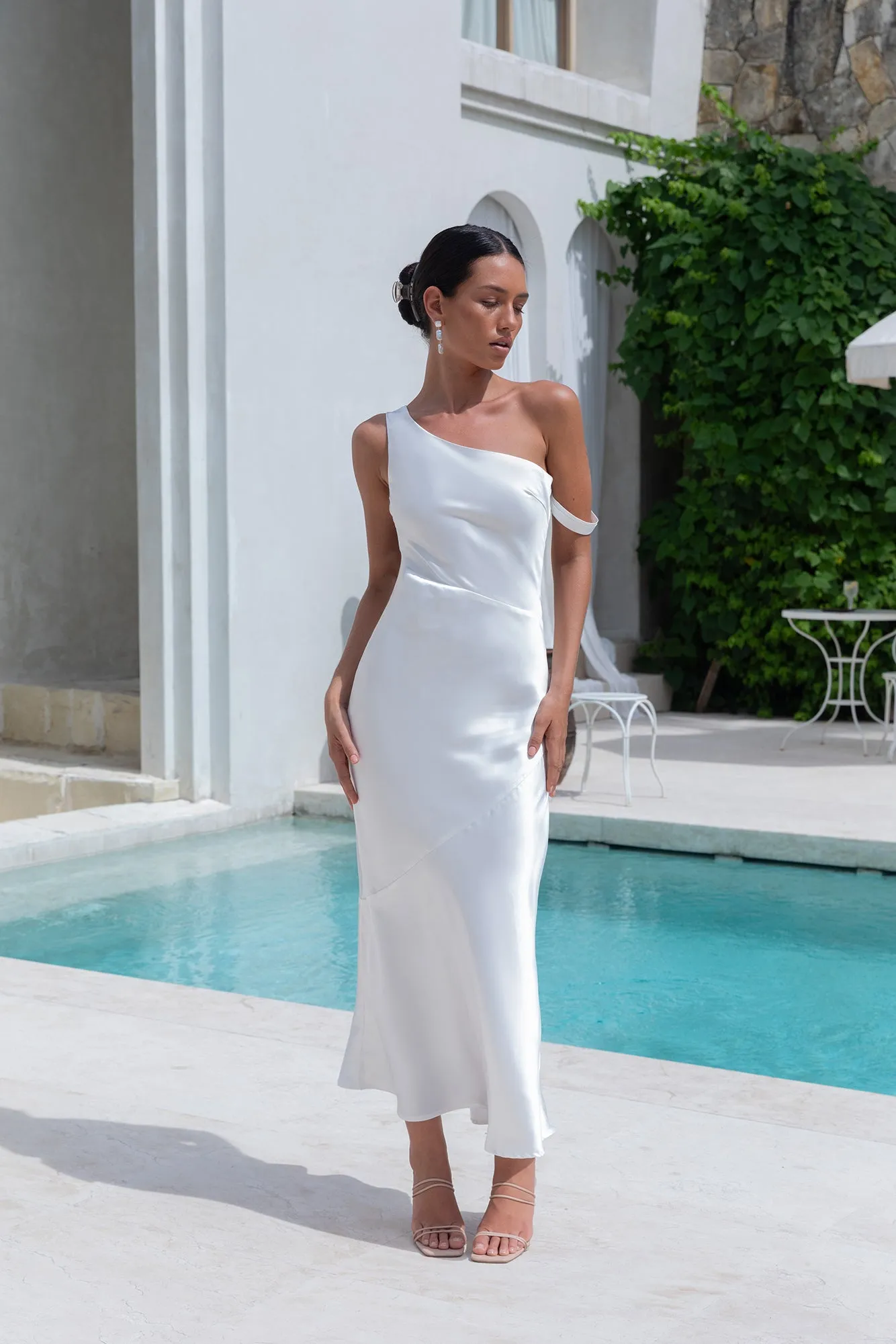 Angelica Satin Maxi Dress White sold by Fortunate One product image thumbnail 3