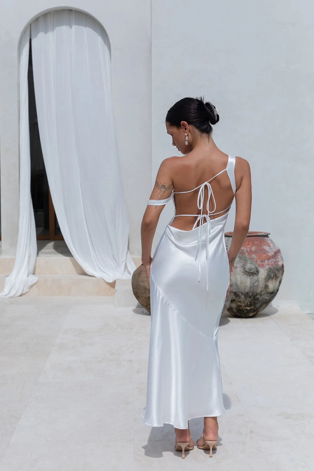 Angelica Satin Maxi Dress White sold by Fortunate One product image thumbnail 2