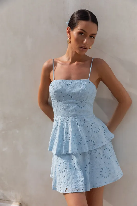 Sunlit Daisy Mini Dress in Blue sold by Fortunate One