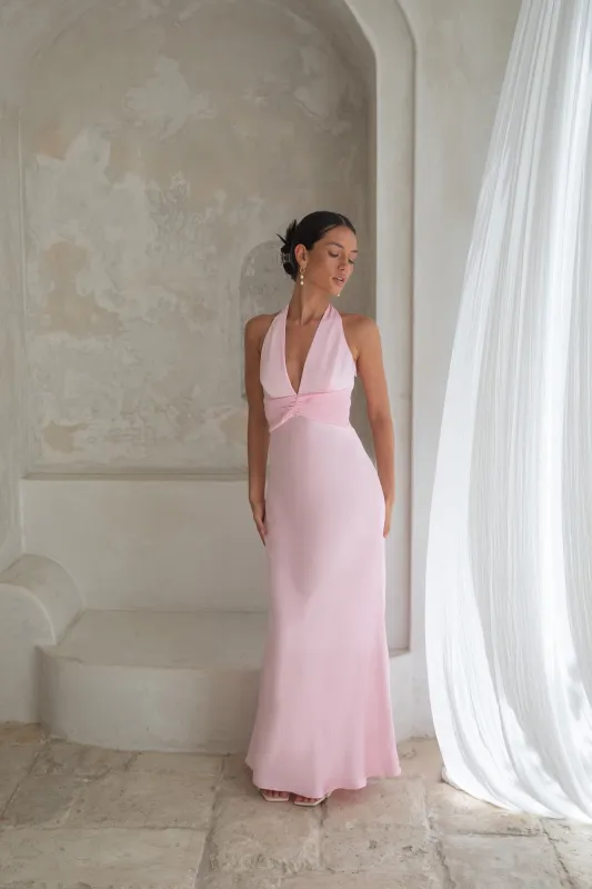 Destinations Halter Maxi Dress Pink sold by Fortunate One