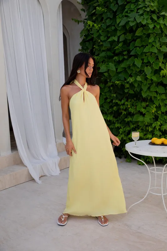 Isle Of Chic Halter Maxi Dress Yellow sold by Fortunate One
