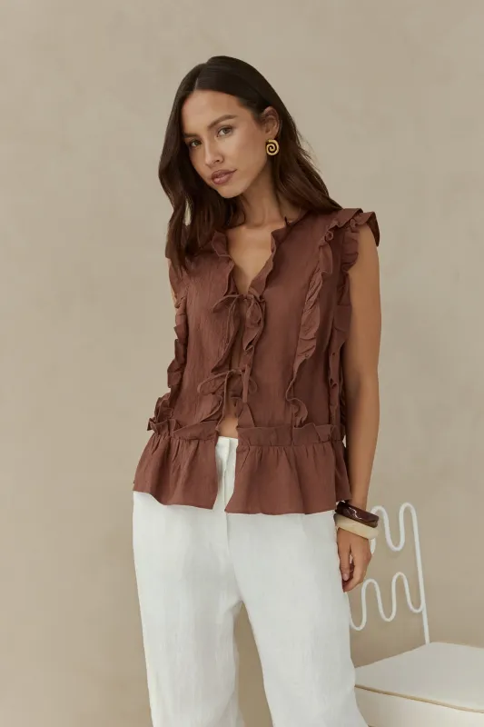 Bellano Vest Top Brown sold by Fortunate One