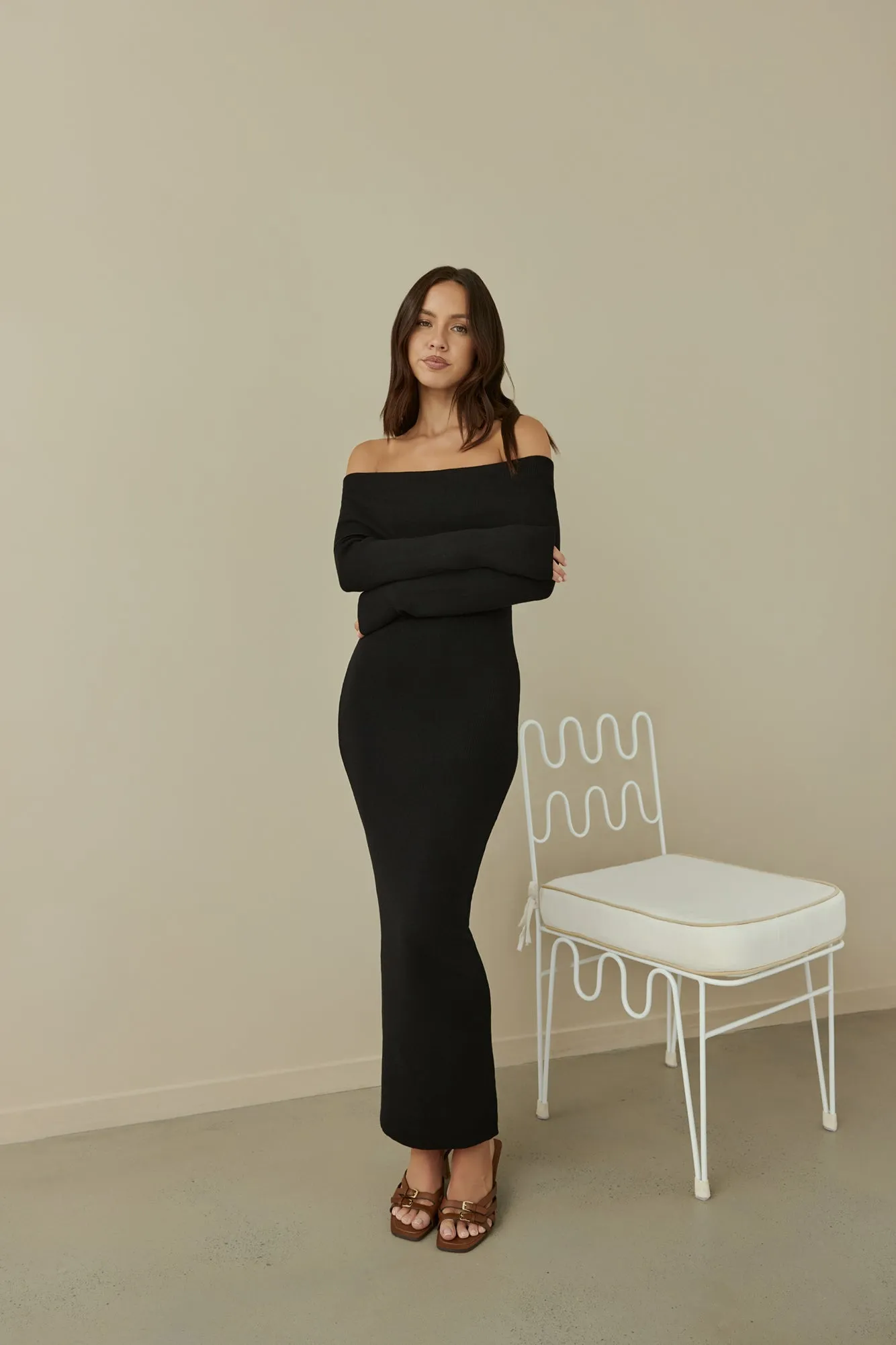 Angels Sing Off Shoulder Knit Maxi Dress Black sold by Fortunate One product image thumbnail 3