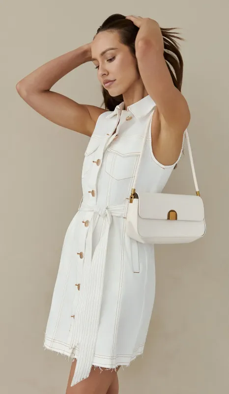 Off Duty Explorer Denim Mini Dress White sold by Fortunate One