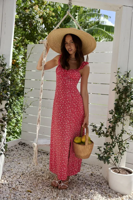 Berry Bloom Maxi Dress Red sold by Fortunate One