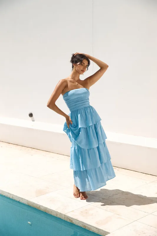 Glass Slipper Strapless Maxi Dress Blue sold by Fortunate One