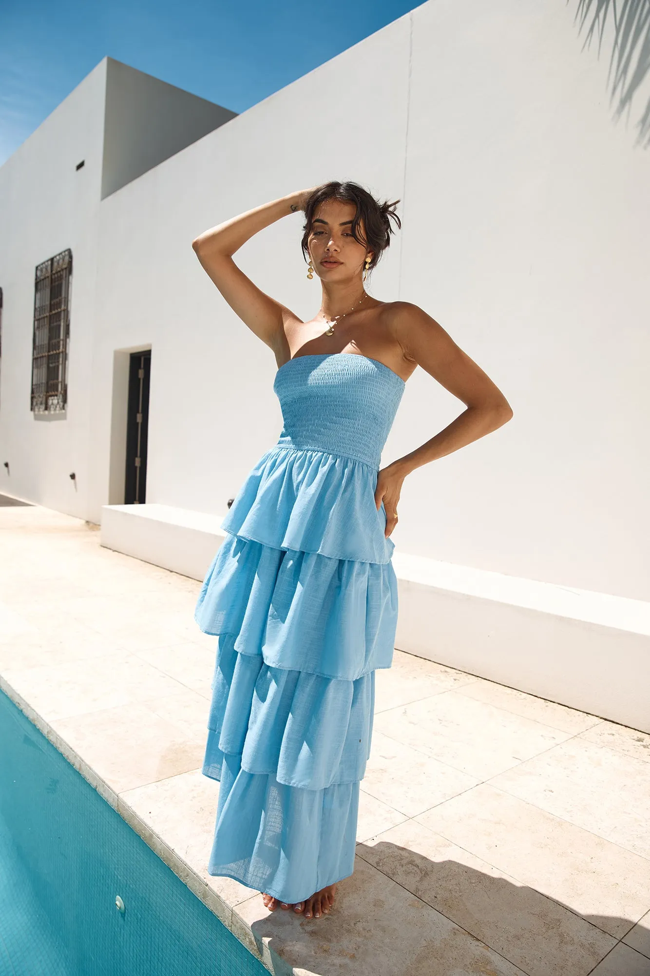 Glass Slipper Strapless Maxi Dress Blue sold by Fortunate One product image thumbnail 5