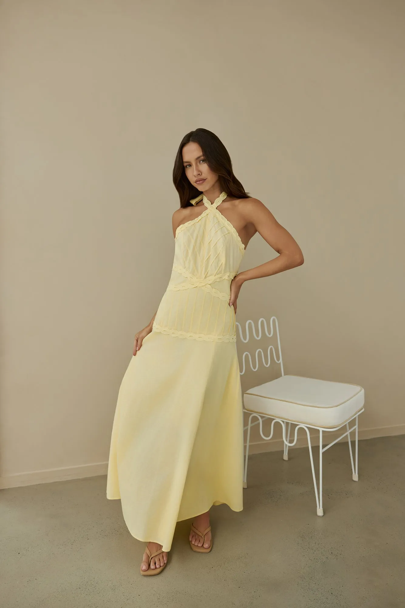 Tropical Dreamer Halter Maxi Dress Yellow sold by Fortunate One product image thumbnail 5