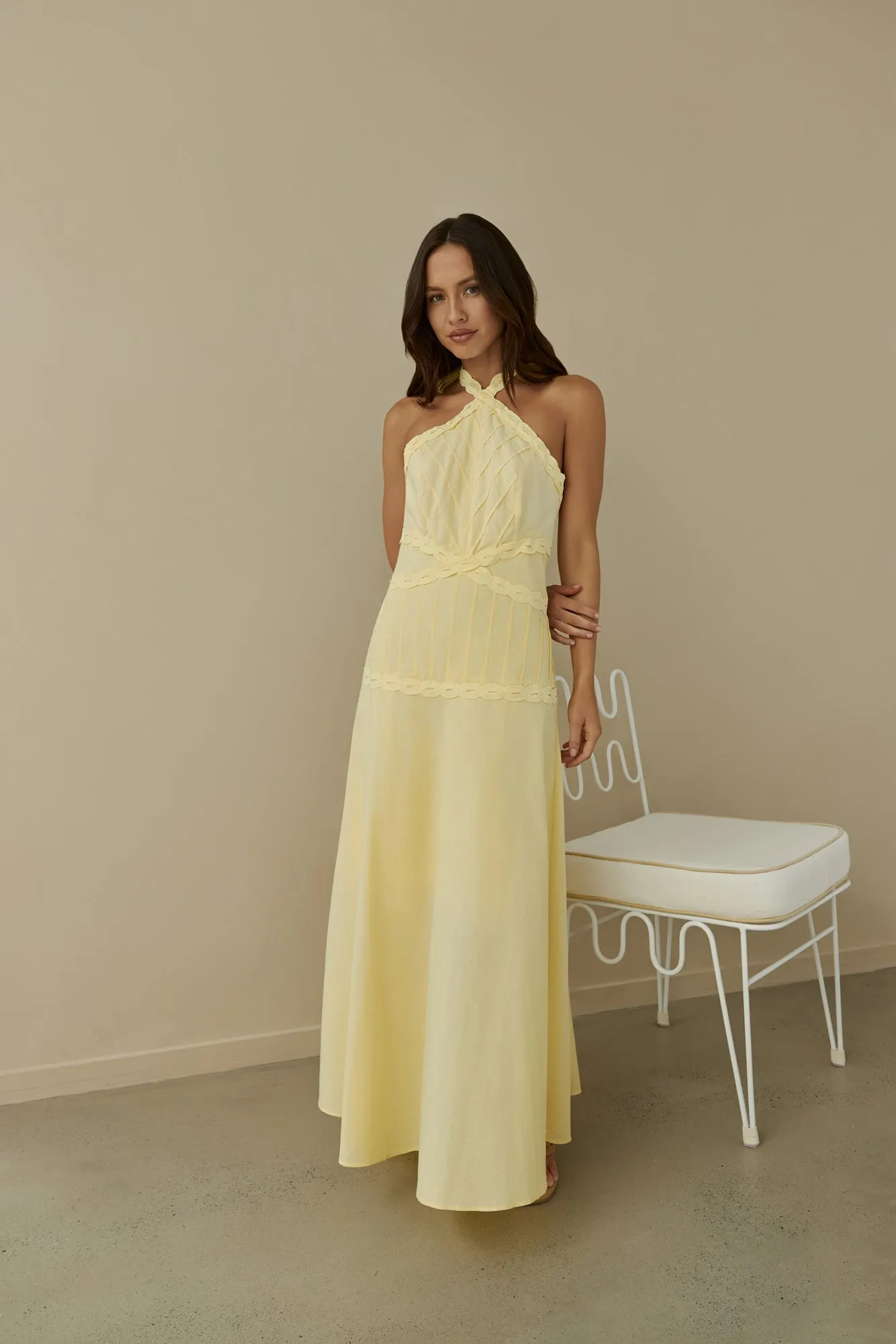Tropical Dreamer Halter Maxi Dress Yellow sold by Fortunate One product image thumbnail 3