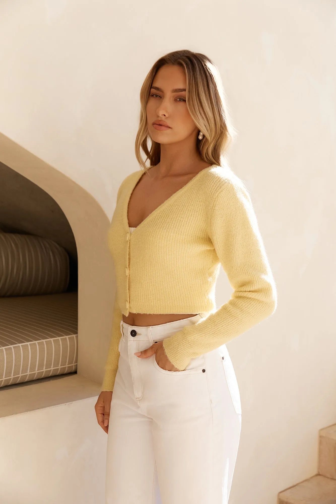 Soft Feel Fluffy Cardigan Yellow sold by Fortunate One